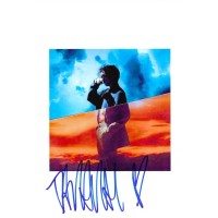 Autografo Tananai cantante su fotografia a colori autografo in blu