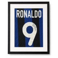 Autografo Ronaldo Il Fenomeno ritaglio maglia inter incorniciato