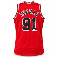 Canotta Chicago Bulls rossa Rodman store Autografata